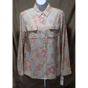 Kate Hill Casual Women's PM Button-up Multicolor Floral Top  - Boho Hippie - NWT